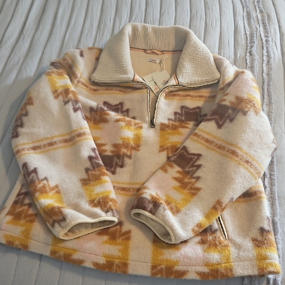 Faherty Jackets & Blazers - Faherty Cream and Yellow Patterned Teddy Jacket